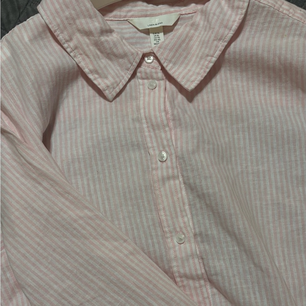 H&M Pink and White Striped Button Down Shirt